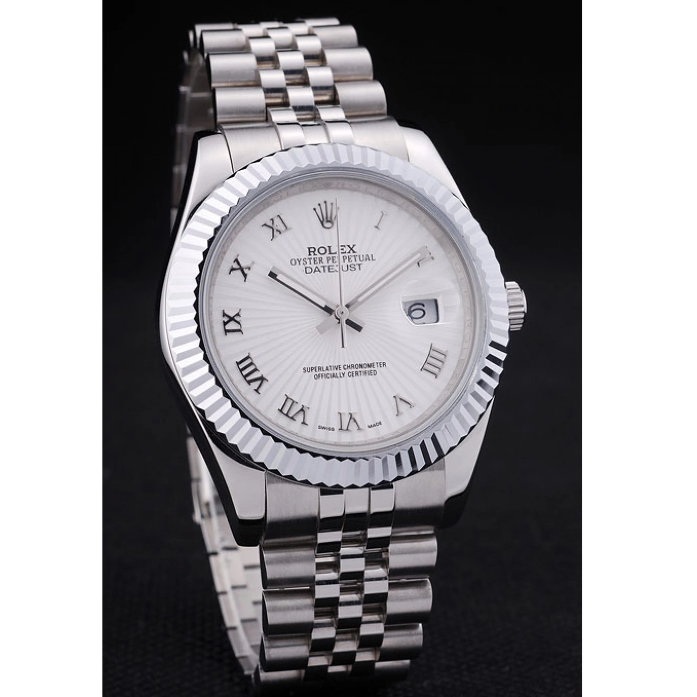 Best AAA Replica Sites Dial Ribbed Bezel Rolex Radial 7478 Datejust White 0602